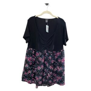 Torrid Top Women 18 Black Babydoll Floral Feminine Retro Boho Concert Twee 80s